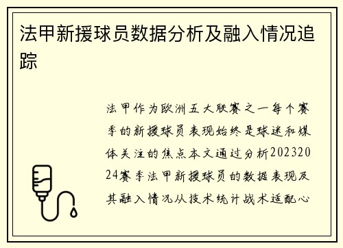 法甲新援球员数据分析及融入情况追踪
